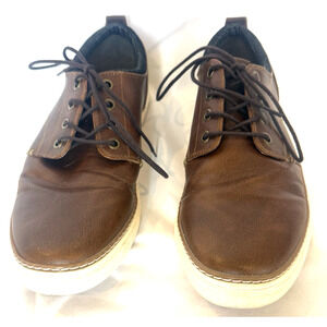 Seven 91 Oxford Brown Faux Leather Shoes Mens Lace Up Casual Dress Prep Sz 9